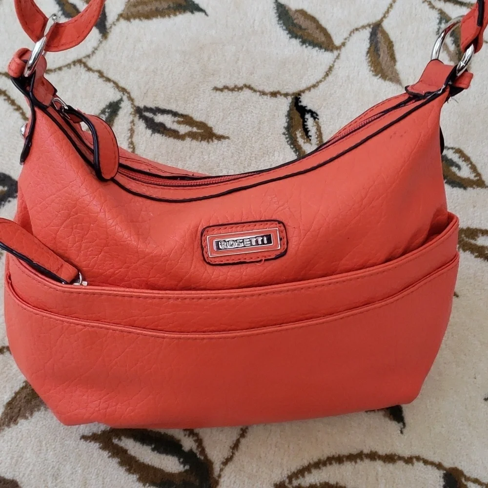 Rosetti Clara Triple Play Crossbody Bag, Faux Pebbled Leather, Orange, Midsize